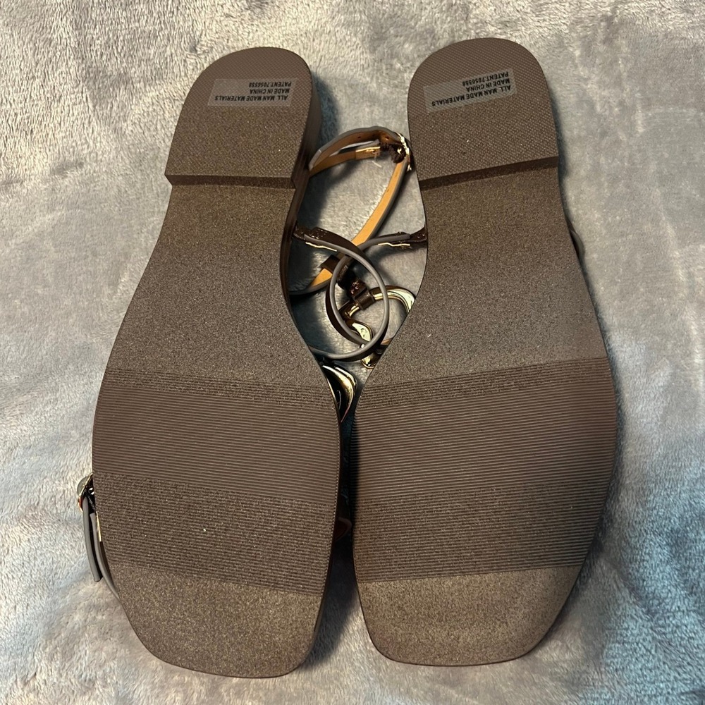 DV Dolce Vita Womens Dark Brown Croc Embossed Gold Ring Gladiator Sandals  8.5 - Picture 5 of 6